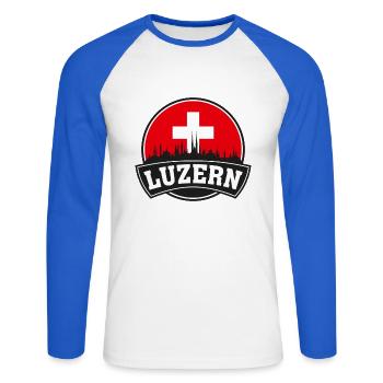 Luzern Suisse Skyline Travel Souvenir Swiss F - T-shirt baseball manches longues Homme - blanc/bleu royal - Devant - Nik (191cm)