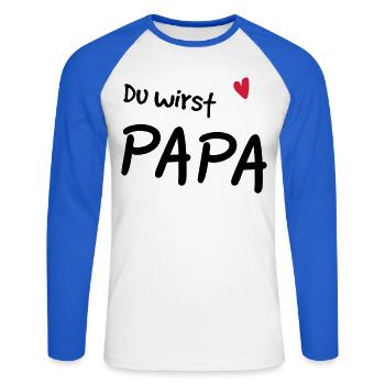Du wirst Papa - Unisex Baseballshirt langarm - Weiß/Royalblau - Vorne - Nik (191cm)