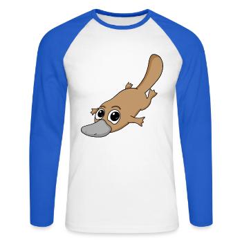 ornithorynque - T-shirt baseball manches longues Homme - blanc/bleu royal - Devant - Nik (191cm)