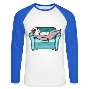 la paresse - T-shirt baseball manches longues Homme - blanc/bleu royal - Devant - Nik (191cm)