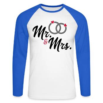 Ehepaar - Unisex Baseballshirt langarm - Weiß/Royalblau - Vorne - Nik (191cm)