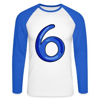 6 - Unisex Baseballshirt langarm - Weiß/Royalblau - Vorne - Nik (191cm)