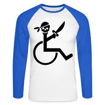 Fauteuil roulant Pirate pour les rouleaux durs. Chemise humoristique * - T-shirt baseball manches longues Homme - blanc/bleu royal - Devant - Nik (191cm)
