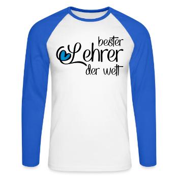Lustiger Lehrer - Unisex Baseballshirt langarm - Weiß/Royalblau - Vorne - Nik (191cm)