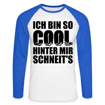Coole Sprüche - Unisex Baseballshirt langarm - Weiß/Royalblau - Vorne - Nik (191cm)