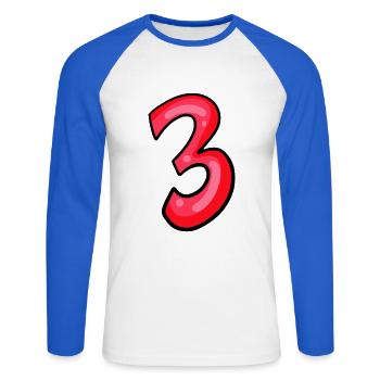 3 - Unisex Long Sleeve Baseball T-Shirt - white/royal blue - Front - Nik (191cm)