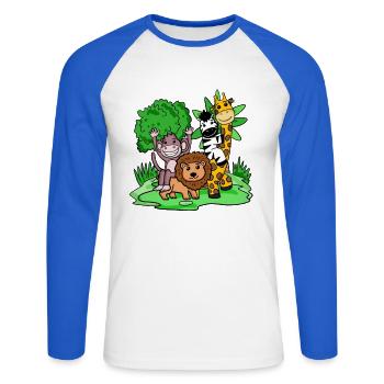 Jungle animaux Mignon - T-shirt baseball manches longues Homme - blanc/bleu royal - Devant - Nik (191cm)