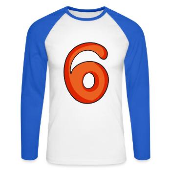 Numéro 6 - T-shirt baseball manches longues Homme - blanc/bleu royal - Devant - Nik (191cm)