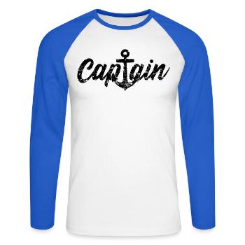 Capitaine capitaine - T-shirt baseball manches longues Homme - blanc/bleu royal - Devant - Nik (191cm)