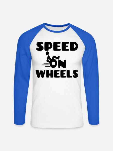 Geschwindigkeit auf Rädern, Rennrollstuhlfahrer * - Unisex Baseballshirt langarm - Weiß/Royalblau