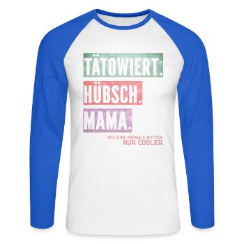 Hübsch Mama: Normale Mutter, nur cooler - Unisex Baseballshirt langarm - Weiß/Royalblau - Vorne - Nik (191cm)