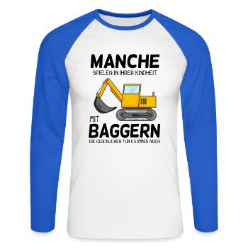 Bagger Spruch Erwachsene - Unisex Baseballshirt langarm - Weiß/Royalblau - Vorne - Nik (191cm)