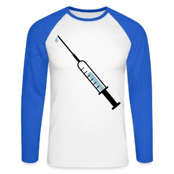 Medizin - Unisex Baseballshirt langarm - Weiß/Royalblau - Vorne - Nik (191cm)