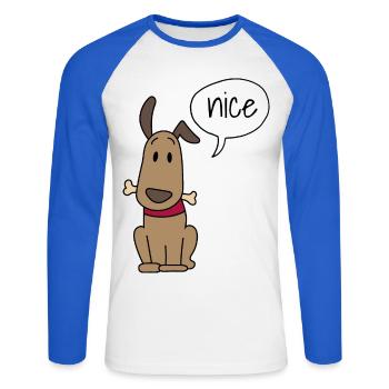 Mignon chien - T-shirt baseball manches longues Homme - blanc/bleu royal - Devant - Nik (191cm)