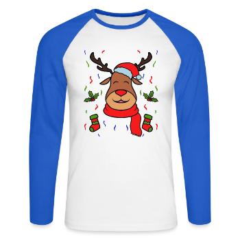 Rennais Noël décorations - T-shirt baseball manches longues Homme - blanc/bleu royal - Devant - Nik (191cm)