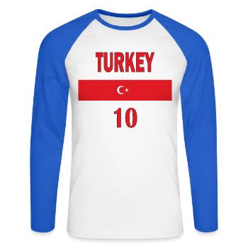 Türkische Fußballmannschaft Nummer zehn Sportgeschenk - Unisex Baseballshirt langarm - Weiß/Royalblau - Vorne - Nik (191cm)