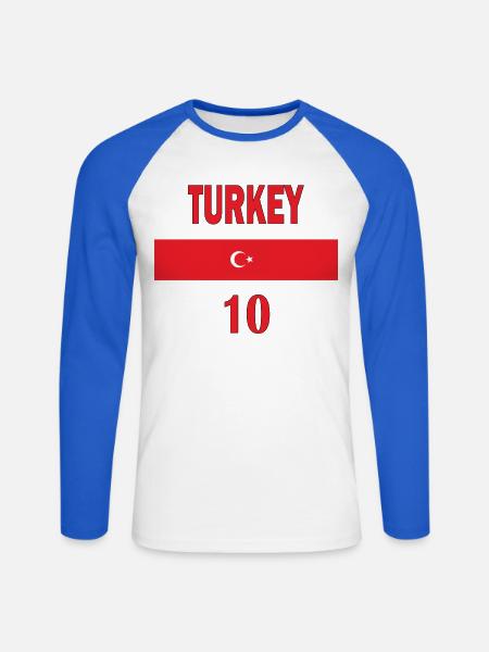 Tyrkiet fodboldhold nummer ti - Langærmet herre-baseballshirt - hvid/kongeblå