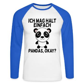 Ich mag Pandas - Unisex Baseballshirt langarm - Weiß/Royalblau - Vorne - Nik (191cm)