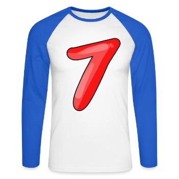 7 - T-shirt baseball manches longues Homme - blanc/bleu royal - Devant - Nik (191cm)