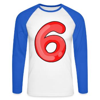 6 - Unisex Baseballshirt langarm - Weiß/Royalblau - Vorne - Nik (191cm)