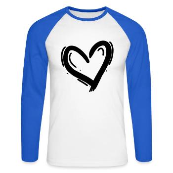 Coeur Noir - T-shirt baseball manches longues Homme - blanc/bleu royal - Devant - Nik (191cm)