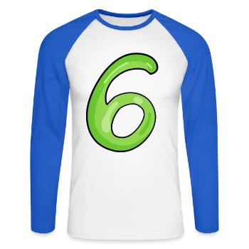 6 - Unisex Baseballshirt langarm - Weiß/Royalblau - Vorne - Nik (191cm)