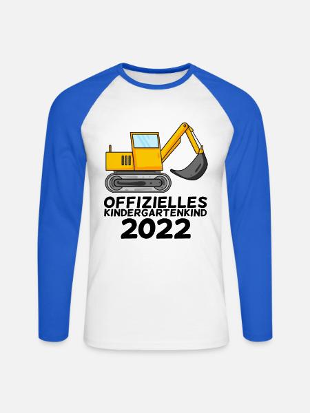 Kindergarten Kind Bagger Schule Einschulung 2022 - Unisex Baseballshirt langarm - Weiß/Royalblau