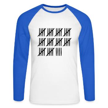 54 Geburtstag Strichliste - 54 Jahre alt - Unisex Baseballshirt langarm - Weiß/Royalblau - Vorne - Nik (191cm)