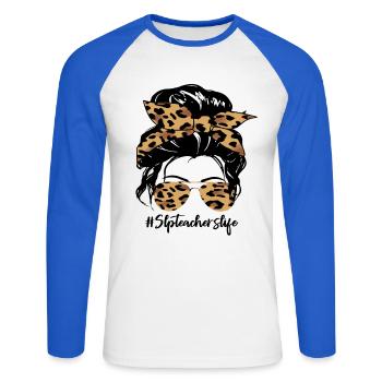 Leopard Bow Hair & Sunglasses - Unisex Long Sleeve Baseball T-Shirt - white/royal blue - Front - Nik (191cm)