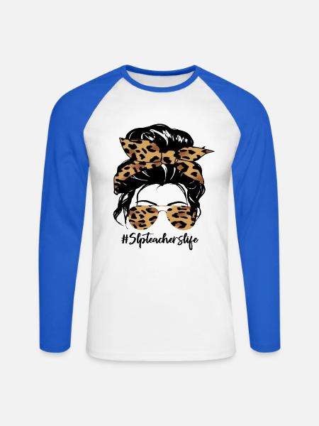 Leopard Bow Hair & Sunglasses - Unisex Long Sleeve Baseball T-Shirt - white/royal blue
