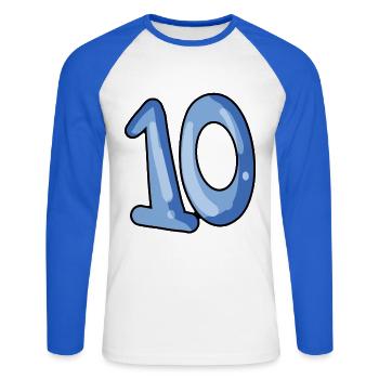10 - T-shirt baseball manches longues Homme - blanc/bleu royal - Devant - Nik (191cm)