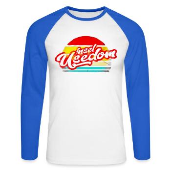 île usedom chemise rétro vintage autocollant autocollant - T-shirt baseball manches longues Homme - blanc/bleu royal - Devant - Nik (191cm)