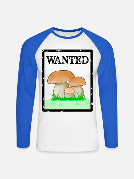 Wanted, Steinpilz, Herrenpilz, Röhrling Schwammerl - Unisex Baseballshirt langarm - Weiß/Royalblau