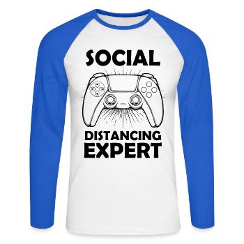 Kontroller Linie Retro Silhouette - Unisex Baseballshirt langarm - Weiß/Royalblau - Vorne - Nik (191cm)