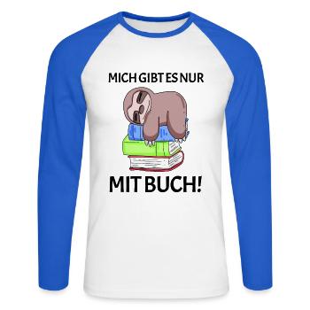 Buch Spruch Bücher lesen Leser Geschenk - Unisex Baseballshirt langarm - Weiß/Royalblau - Vorne - Nik (191cm)