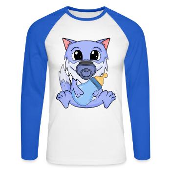 Bébé Loup - T-shirt baseball manches longues Homme - blanc/bleu royal - Devant - Nik (191cm)