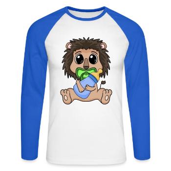 Baby Löwe - Unisex Baseballshirt langarm - Weiß/Royalblau - Vorne - Nik (191cm)