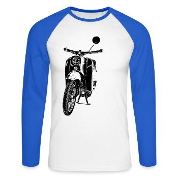 Schwalbe Moped - Unisex Baseballshirt langarm - Weiß/Royalblau - Vorne - Nik (191cm)