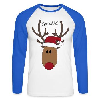 Noël - T-shirt baseball manches longues Homme - blanc/bleu royal - Devant - Nik (191cm)