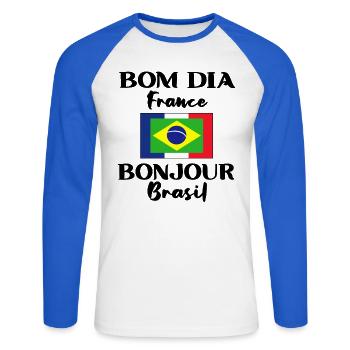 Brazil France Flag Brazilian Gift - Unisex Long Sleeve Baseball T-Shirt - white/royal blue - Front - Nik (191cm)
