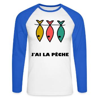 J'AI LA PÊCHE. HUMOUR. JE PEUX PAS. PÊCHE. POISSON - T-shirt baseball manches longues Homme - blanc/bleu royal - Devant - Nik (191cm)