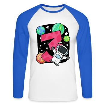 3 anniversaire garçon - 3 ans - J’ai 3 ans - T-shirt baseball manches longues Homme - blanc/bleu royal - Devant - Nik (191cm)