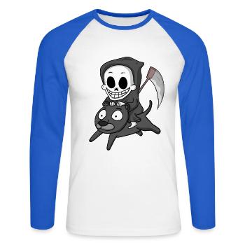 Grim Reaper et Black Panther - T-shirt baseball manches longues Homme - blanc/bleu royal - Devant - Nik (191cm)