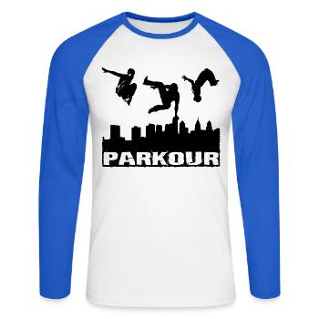 Parkour - T-shirt baseball manches longues Homme - blanc/bleu royal - Devant - Nik (191cm)