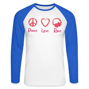 Rave Party - Unisex Long Sleeve Baseball T-Shirt - white/royal blue - Front - Nik (191cm)