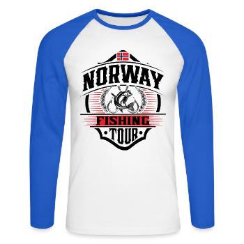 Norwegen Angeln Fischen Angler - Unisex Baseballshirt langarm - Weiß/Royalblau - Vorne - Nik (191cm)