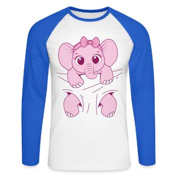 Bébé éléphant porter drôle rose bébé éléphant - T-shirt baseball manches longues Homme - blanc/bleu royal - Devant - Nik (191cm)