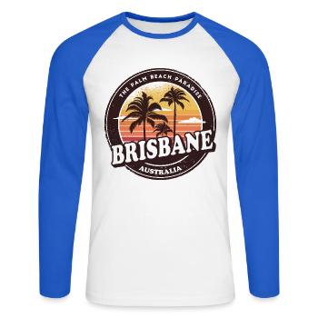 Brisbane Australien Vintage Beach Design - Unisex Baseballshirt langarm - Weiß/Royalblau - Vorne - Nik (191cm)
