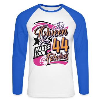 44th birthday 44 years Queen Women Women - Unisex Long Sleeve Baseball T-Shirt - white/royal blue - Front - Nik (191cm)