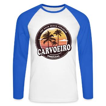 Carvoeiro Portugal Vintage Beach Design - Unisex Baseballshirt langarm - Weiß/Royalblau - Vorne - Nik (191cm)